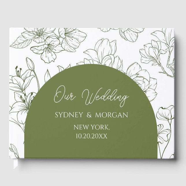 Elegant Floral Botanical Sage Green Wedding Guest Book (Front)