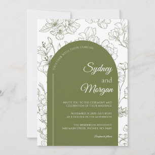 Elegant Floral Botanical Sage Green Wedding Invitation