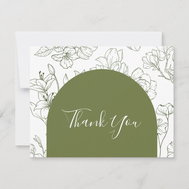 Elegant Floral Botanical Sage Green Wedding  Thank You Card (Front)