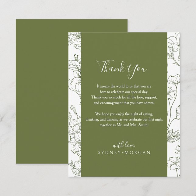 Elegant Floral Botanical Sage Green Wedding  Thank You Card (Front/Back)