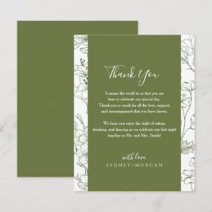 Elegant Floral Botanical Sage Green Wedding  Thank You Card