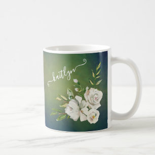 Elegant Floral Botanical Script First Name Coffee Mug