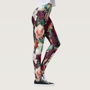 Elegant Floral Botanical Work Out Exercise Leggings
