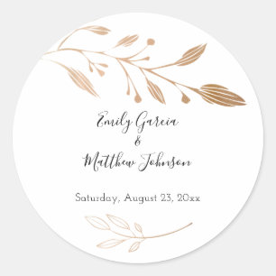Elegant Floral Botaniqe Gold Foil Wedding Classic Round Sticker