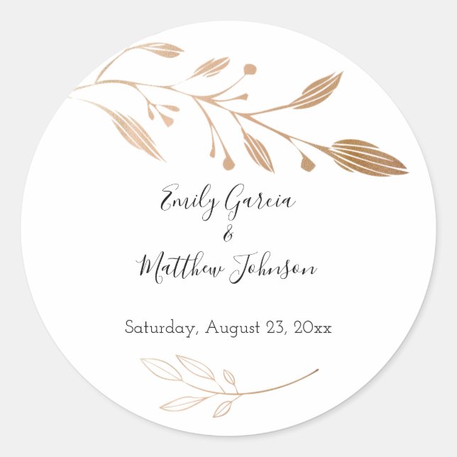 Elegant Floral Botaniqe Gold Foil Wedding Classic Round Sticker (Front)