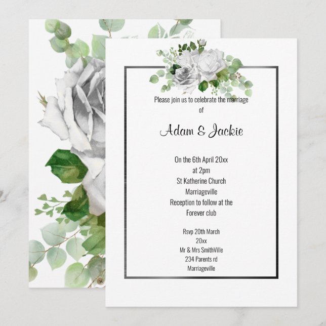 ELEGANT FLORAL BOUQUET BLACK TRIM WEDDING  INVITATION (Front/Back)
