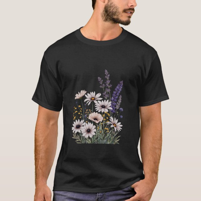 Elegant Floral Bouquet Design - Daisies and Lavend T-Shirt (Front)