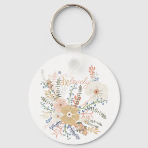 Elegant Floral Bouquet Girly Saying Lovely Key Ring