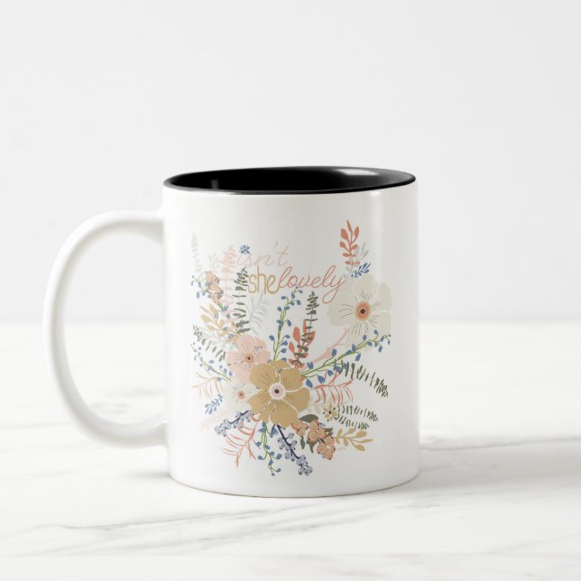 Elegant Floral Bouquet Girly Saying Lovely Two-Tone Coffee Mug (Left)