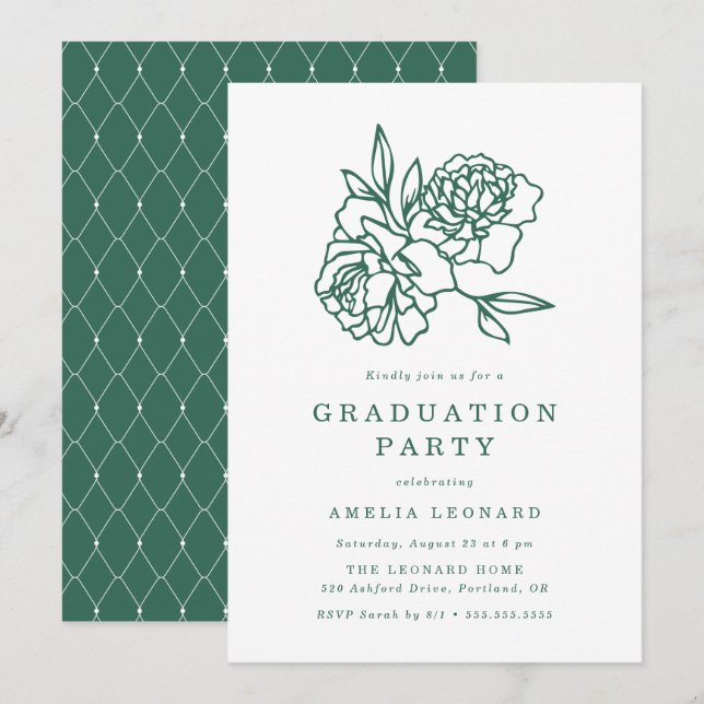 Elegant Floral Bouquet Green Graduation Party Invitation (Front/Back)