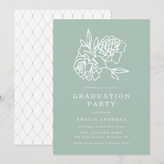 Elegant Floral Bouquet Mint Green Graduation Party Invitation (Front/Back)