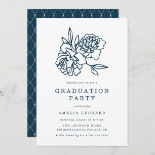 Elegant Floral Bouquet Navy Graduation Party Invitation