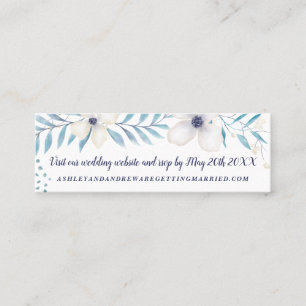Elegant floral bouquet ocean blue wedding details mini business card