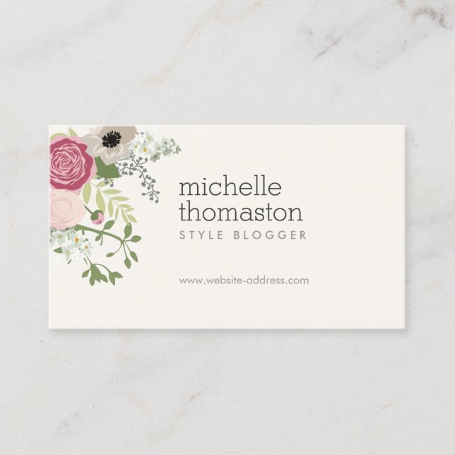 Elegant Floral Bouquet on Ivory Business Card (Front)