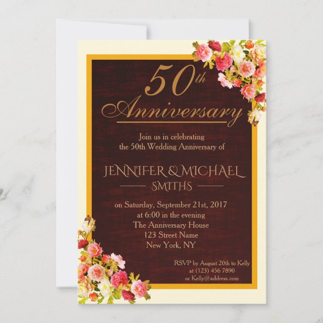 Elegant Floral Bouquet Wedding Anniversary Invite (Front)