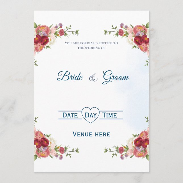 Elegant Floral Bouquet Wedding Invite (Front)