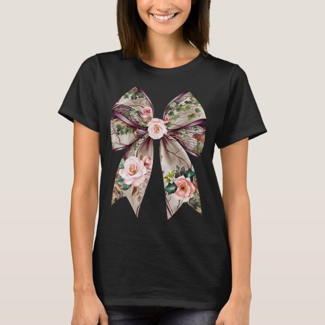 Elegant Floral Bow Design - Romantic Nature-Inspir T-Shirt (Front)