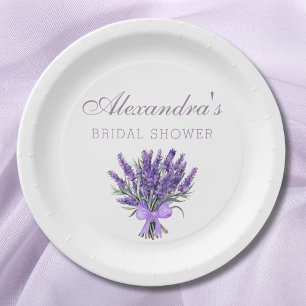 Elegant Floral Bow Lavender Bridal Shower Paper Plate