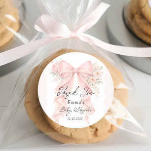 Elegant Floral Bow Vintage Baby Shower Thank You Classic Round Sticker