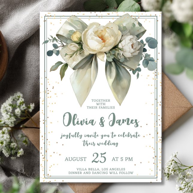 Elegant Floral Bow Wedding Invitation (Creator Uploaded)