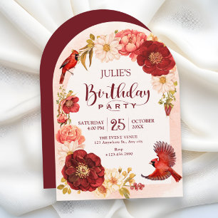 Elegant Floral branch bird birthday Invitation