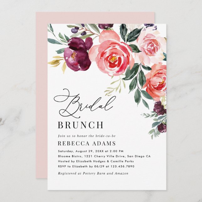 Elegant Floral Bridal Brunch Invitation (Front/Back)