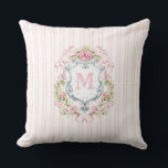 Elegant Floral Bridal Crest Cushion<br><div class="desc">This elegant watercolor monogram crest adds a sophistication to this accent pillow.  Personalise this design with an initial in the crest.

Colours include,  light blue,  pink and grey.</div>