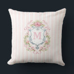 Elegant Floral Bridal Crest Cushion<br><div class="desc">This elegant watercolor monogram crest adds a sophistication to this accent pillow.  Personalise this design with an initial in the crest.

Colours include,  light blue,  pink and grey.</div>