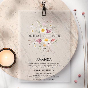 Elegant Floral Bridal Shower  Acrylic Invitations