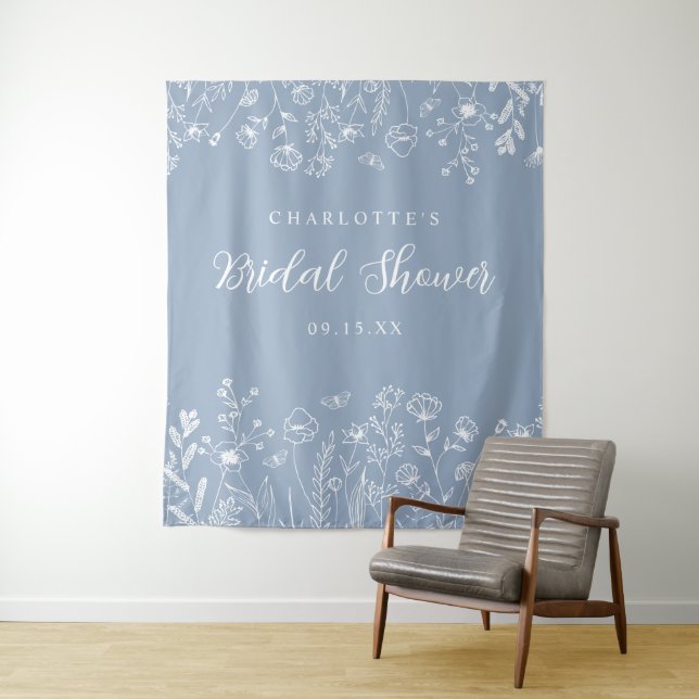 Elegant Floral Bridal Shower Backdrop Tapestry (In Situ)