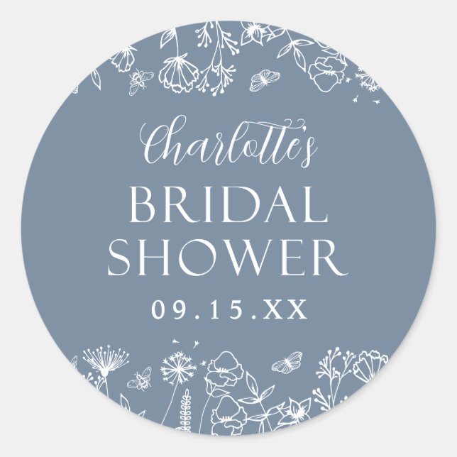 Elegant Floral Bridal Shower  Classic Round Sticker (Front)