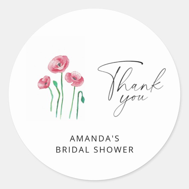 Elegant floral bridal shower classic round sticker (Front)
