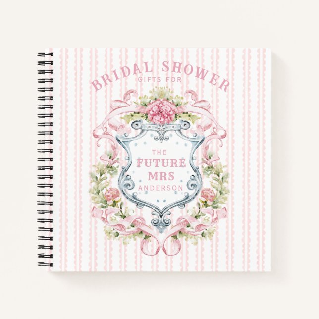 Elegant Floral Bridal Shower Crest Notebook (Front)