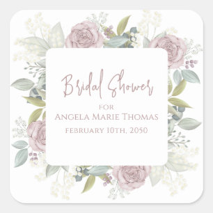 Elegant Floral Bridal Shower Dusty Rose Custom Square Sticker