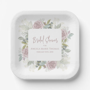 Elegant Floral Bridal Shower Dusty Rose  Paper Plate