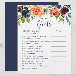 Elegant Floral Bridal Shower Find the Guest Game