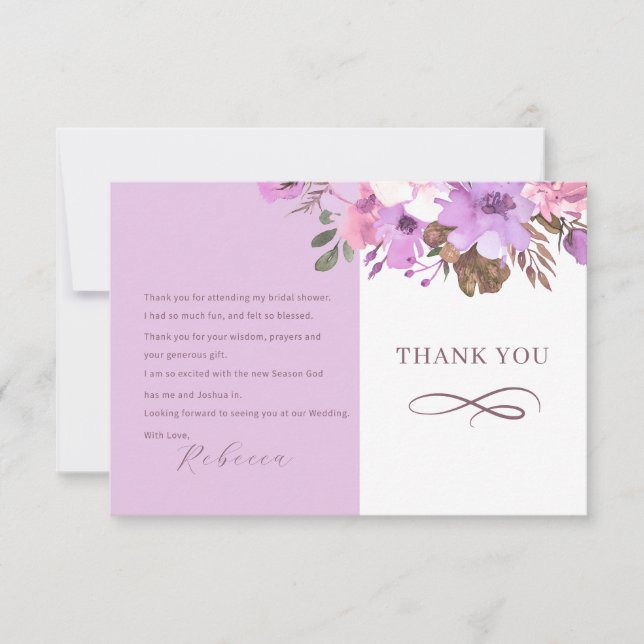 Elegant Floral Bridal Shower Flat Thank You Card (Front)