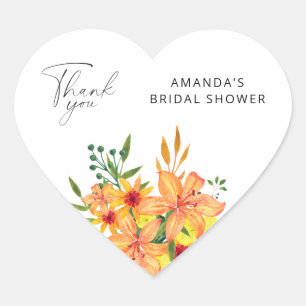 Elegant floral bridal shower heart sticker