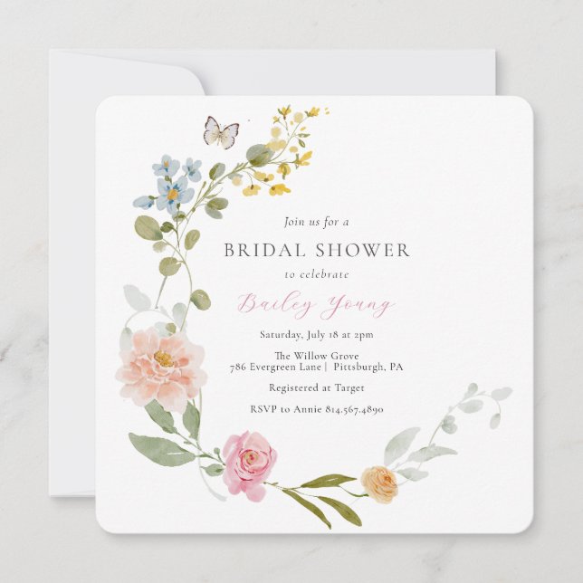 Elegant Floral Bridal Shower Invitation (Front)