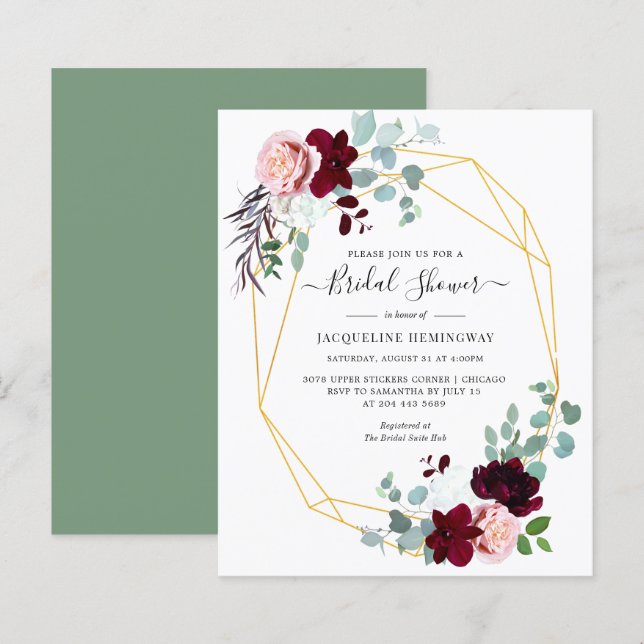 Elegant Floral Bridal Shower Invitation (Front/Back)
