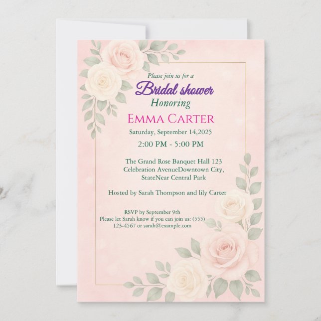 Elegant Floral Bridal Shower Invitation (Front)