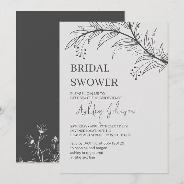 Elegant Floral "Bridal Shower" Invitation (Front/Back)