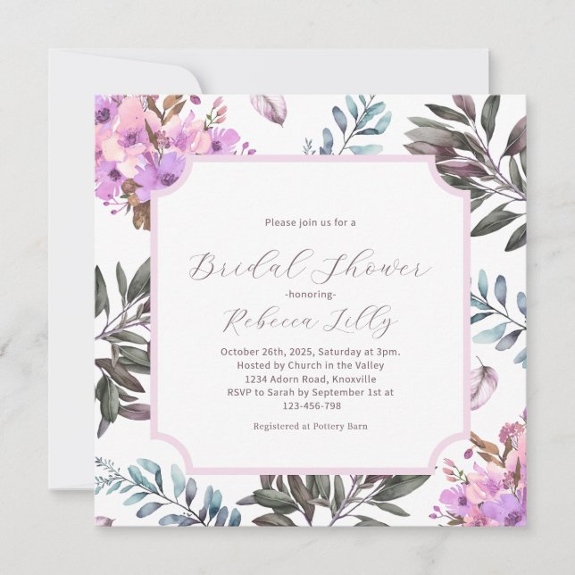 Elegant Floral Bridal Shower  Invitation (Front)