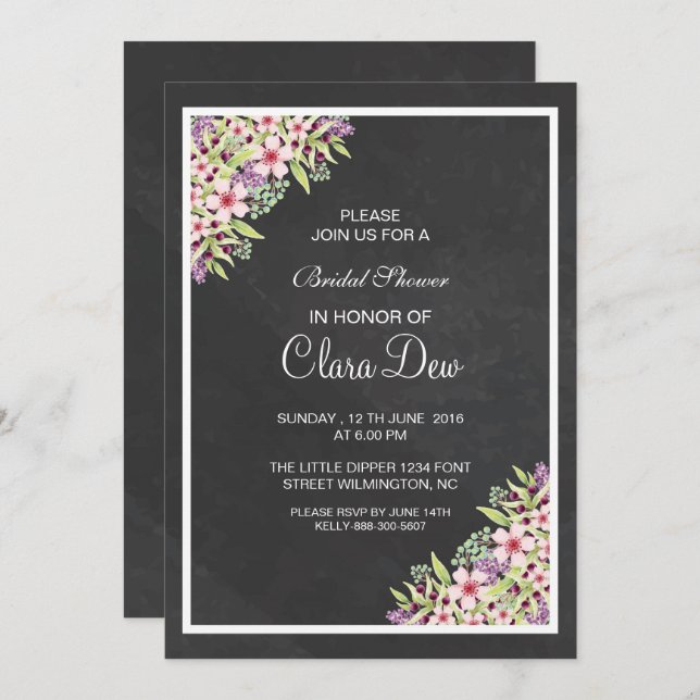 Elegant Floral Bridal Shower Invitation Card (Front/Back)