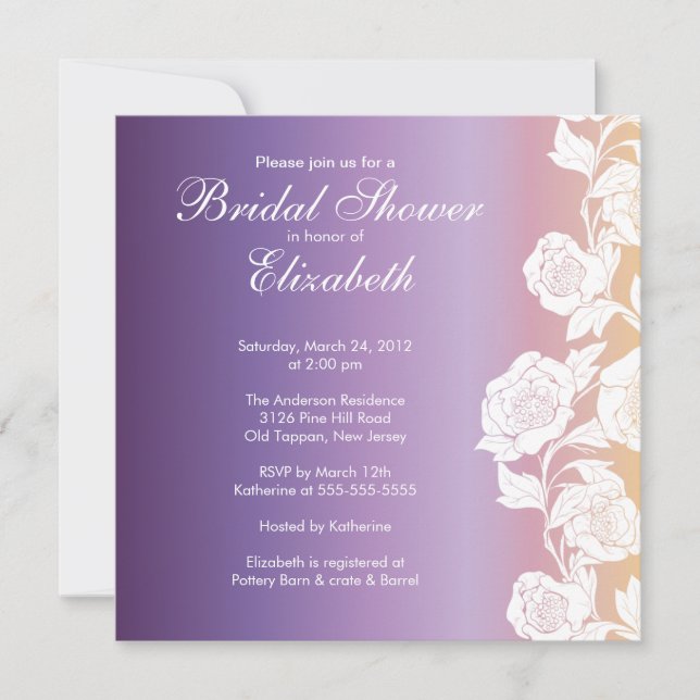 Elegant Floral Bridal Shower Invitation Purple (Front)