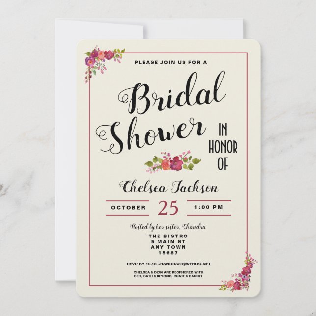 Elegant Floral Bridal Shower Kraft Invitation (Front)