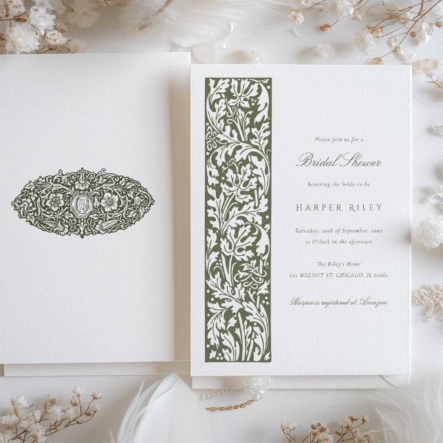 Elegant Floral Bridal Shower Olive Cream Invitation (Creator Uploaded)