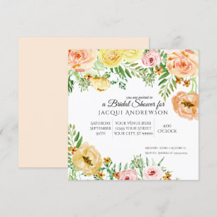 Elegant Floral Bridal Shower Peach Orange Roses Invitation