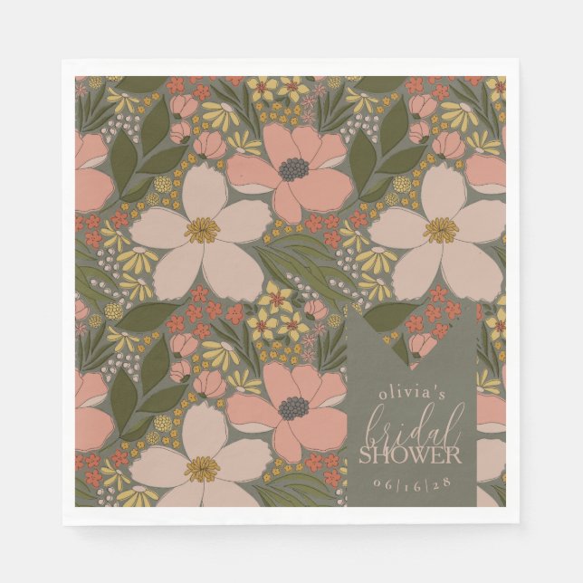 Elegant Floral Bridal Shower Personalised Napkin (Front)