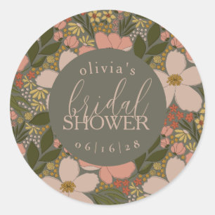 Elegant Floral Bridal Shower Personalized Classic Round Sticker